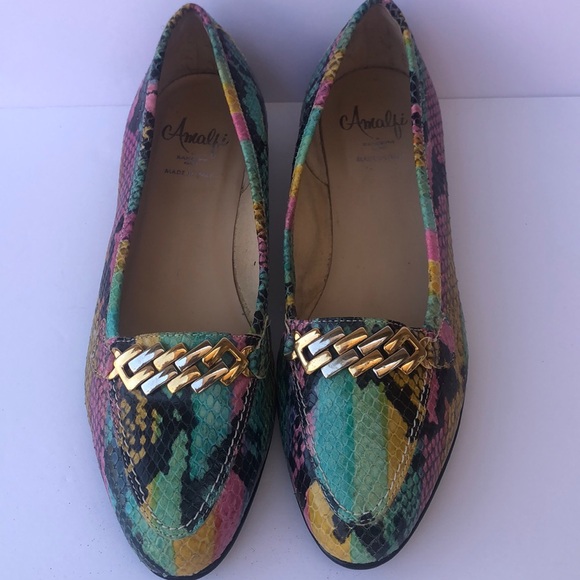 Amalfi Shoes - Amalfi Multicolor Snake Print Loafers with Gold Accent